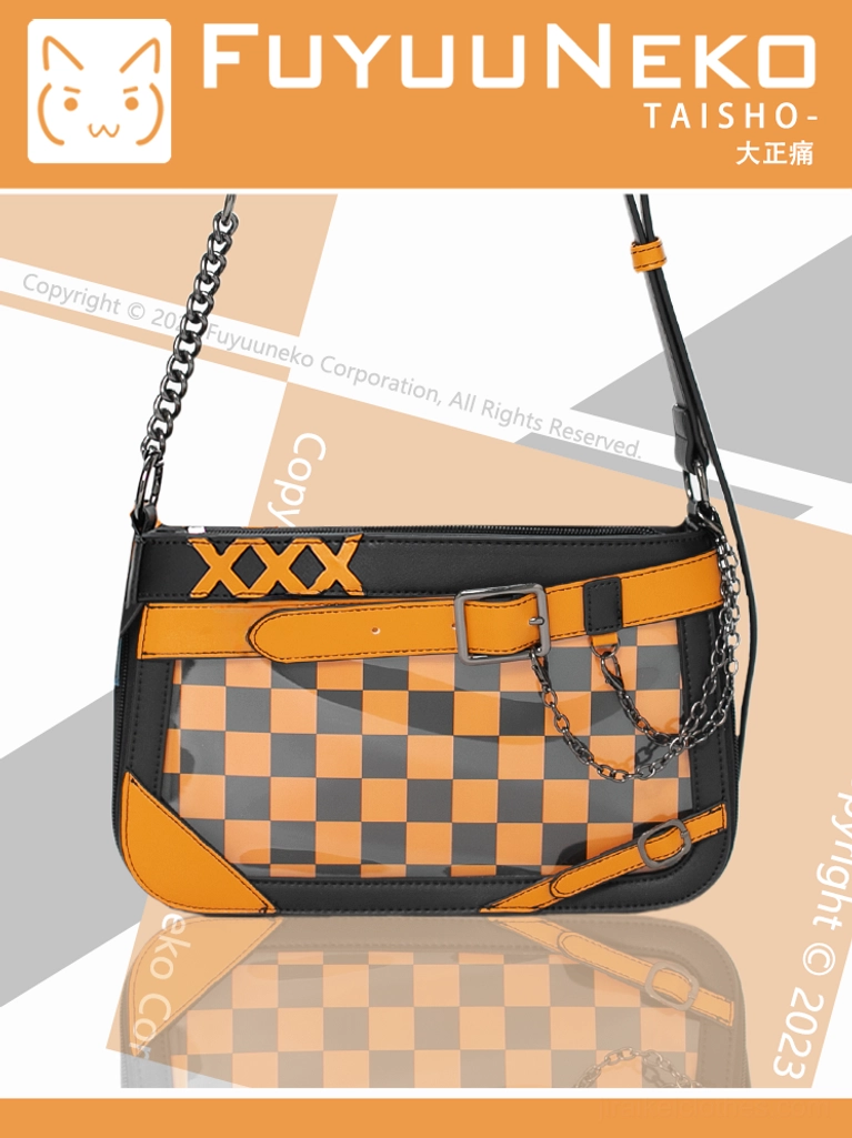Black and orange Jirai Kei ita bag featuring warm vibrant tones perfect for energetic anime character collections