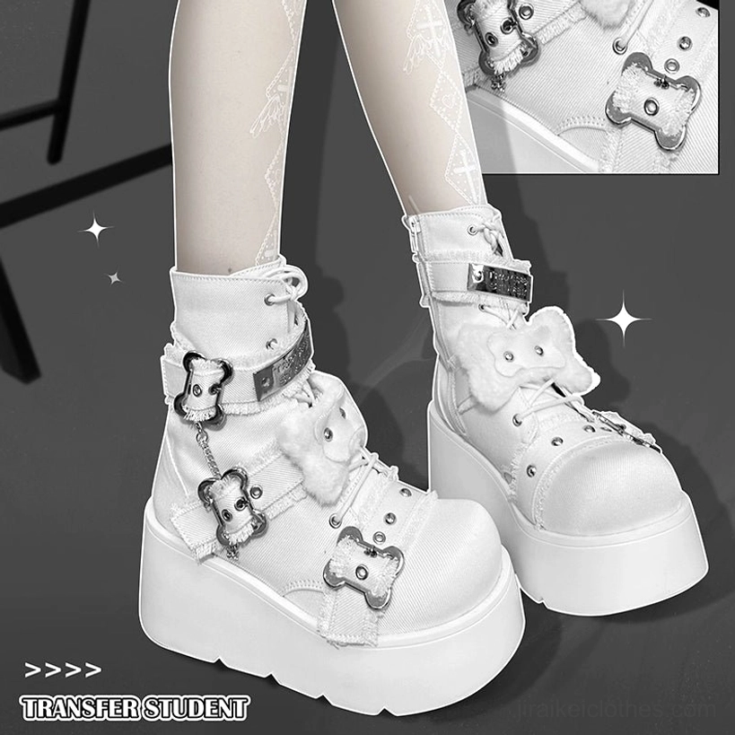 Black platform Martin boots from above showing round toe platform sole, metal rivet placement, lacing pattern, overall silhouette - Jirai Kei shoes