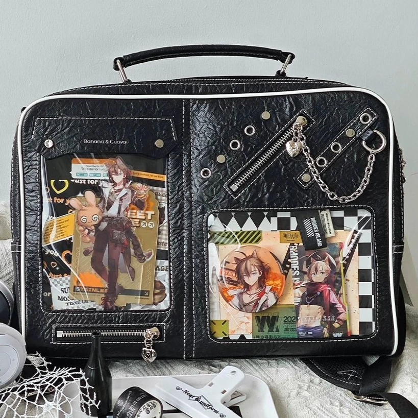 Black Tyvek paper Jirai Kei ita bag non-detachable padded straps lightweight design
