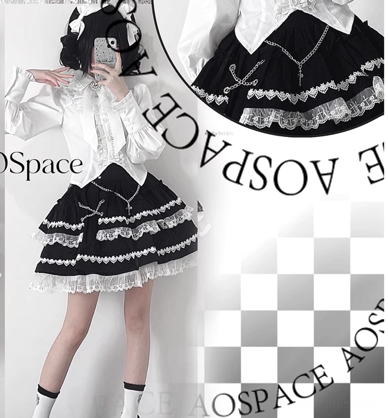 Black and white Jirai Kei blouse skirt set pre-order shipping information specifications