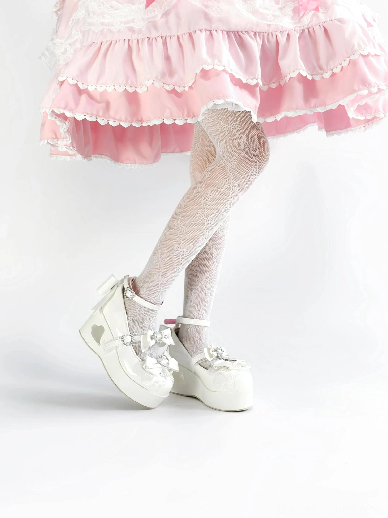 Black and white Jirai Kei platform Mary Jane shoes showing versatile styling potential with various sock types and outfit combinations