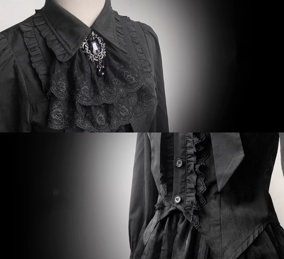 Black and white Jirai Kei puff skirt monochromatic layered lace tulle construction detail