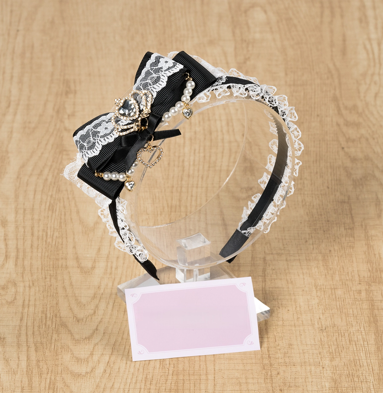 Black and white ryousangata lace bow headband product showcase jirai kei fashion accessory