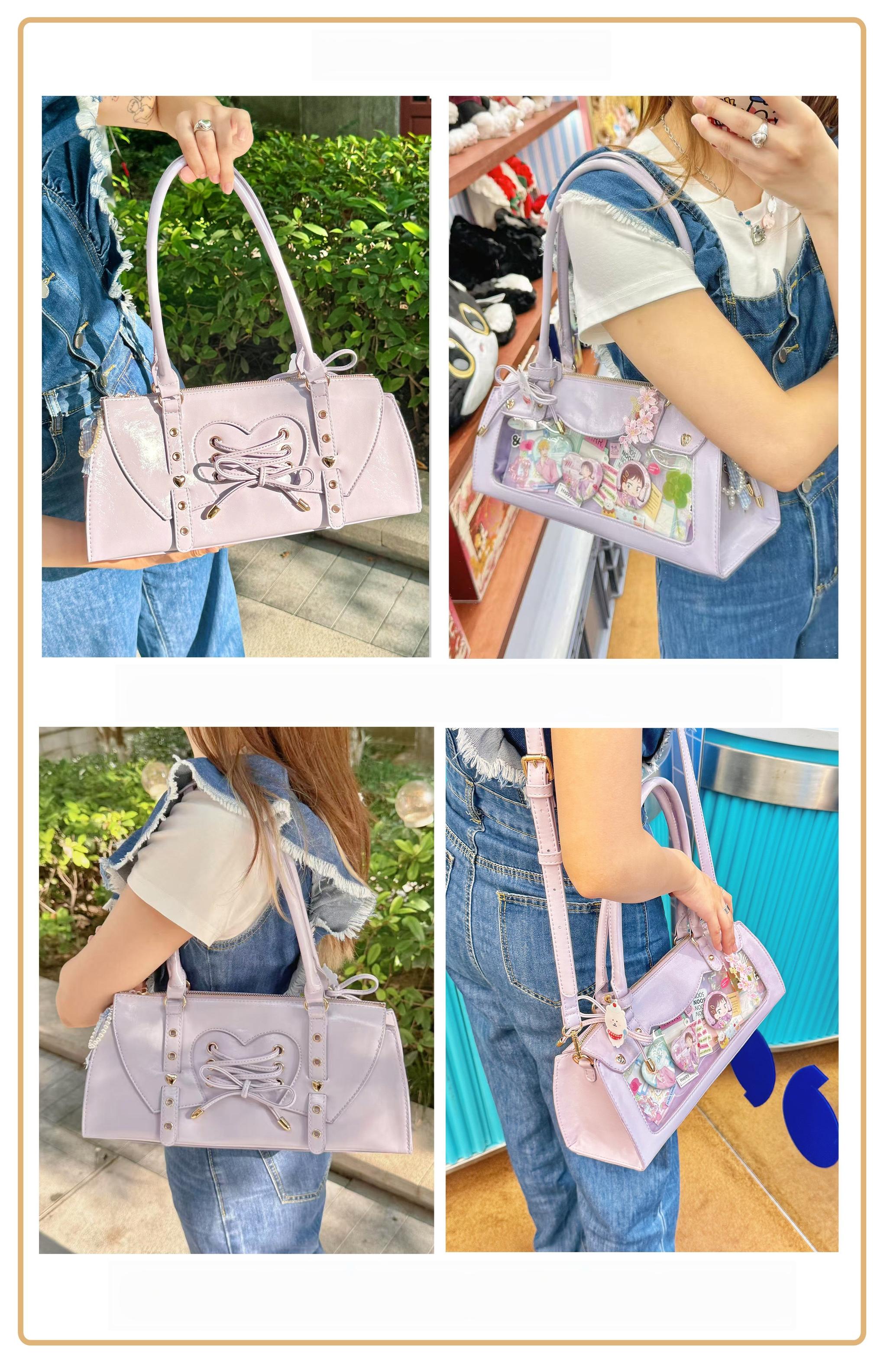 Multiple color variant baguette itabags in outdoor and indoor daily scenes showing different wearing styles and versatility