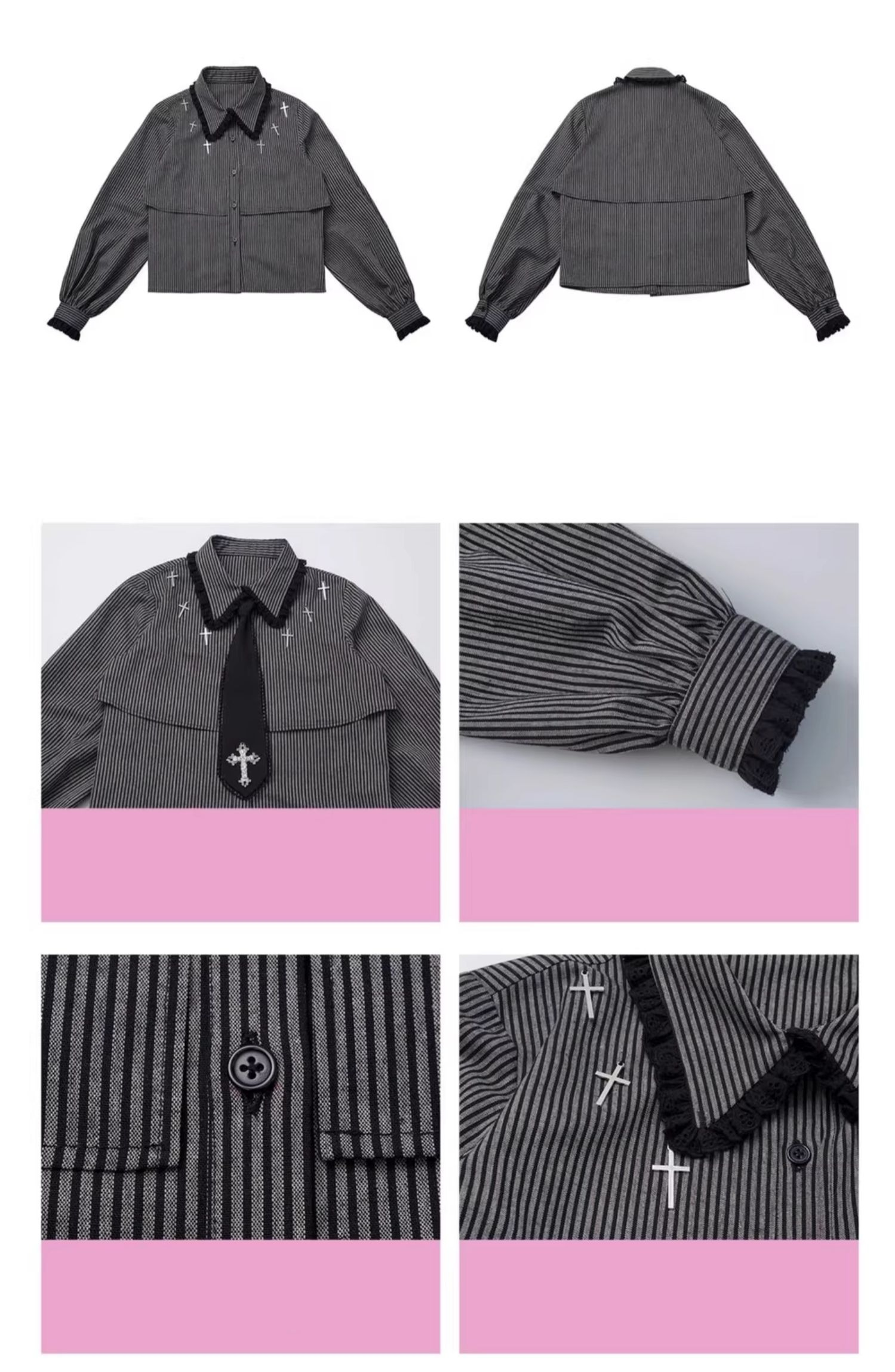 Jirai Kei gothic blouse and short skirt complete ensemble styling with alternative fashion accessories coordination