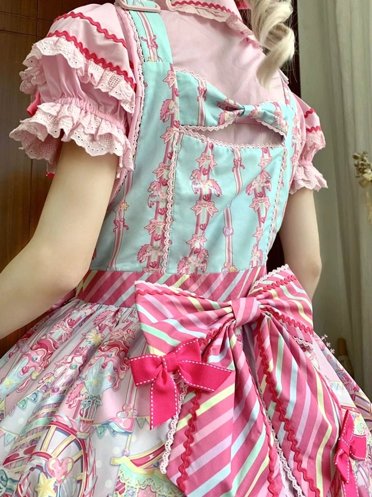 Carousel sweet Lolita dress waist belt detail showing non-removable design and coordination with overall aesthetic