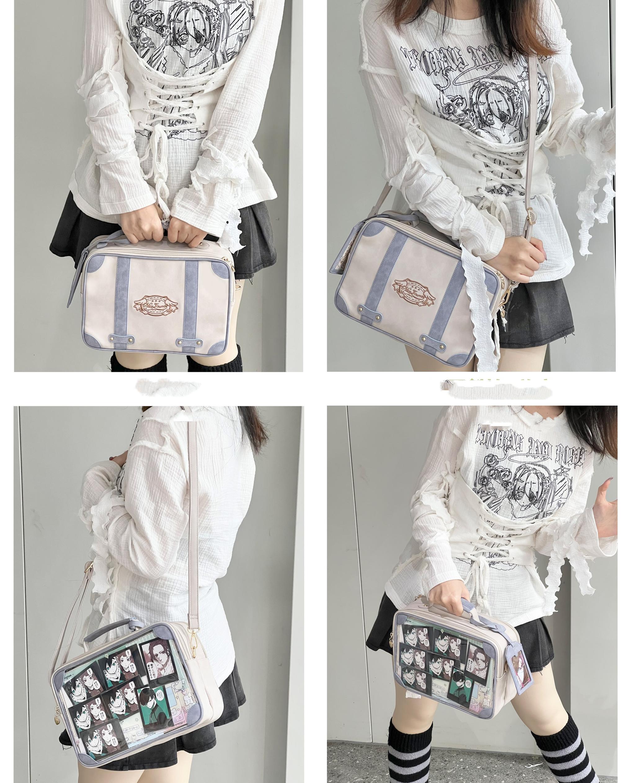 Wine red jirai kei vintage square itabag moody atmospheric tone color variant front transparent character display burgundy leather trim