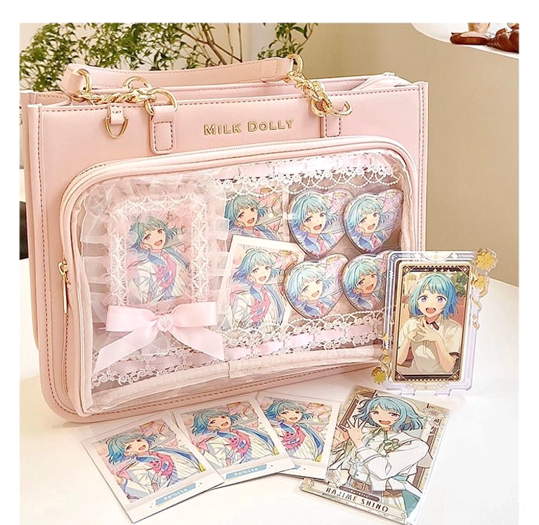 Care and maintenance instructions for checkered jirai kei ita bag showing spot cleaning and water protection methods