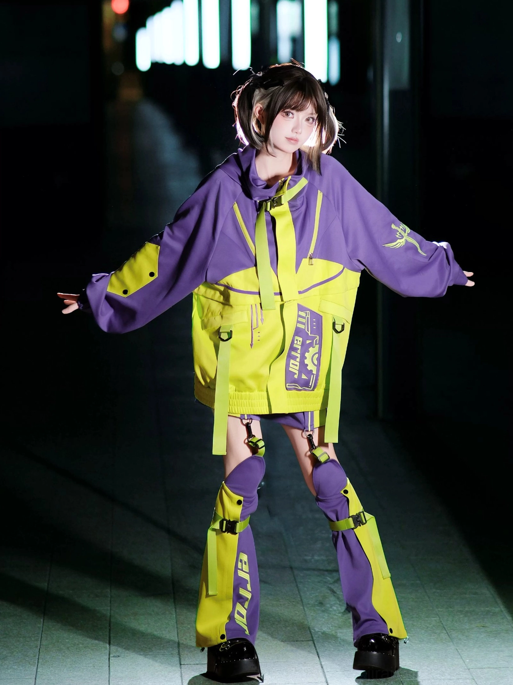 Cyberpunk jirai kei jacket shorts leg warmers complete modular outfit system all components together