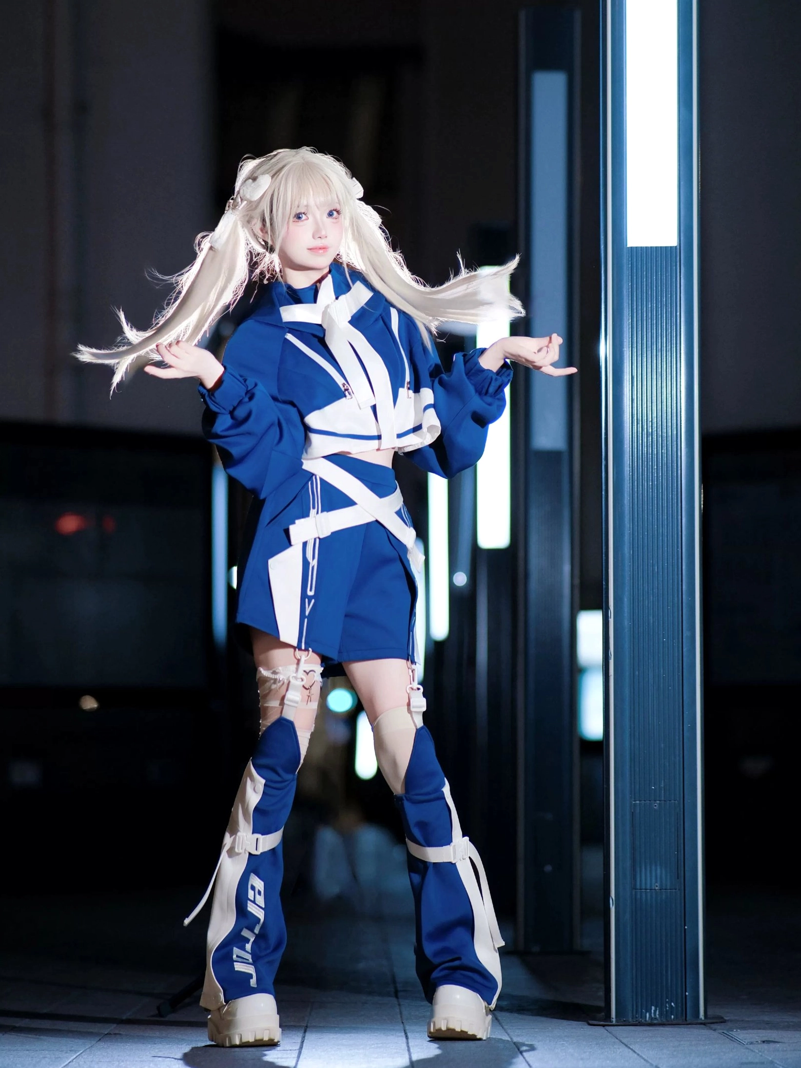 Cyberpunk jirai kei outfit worn with platform boots complete styling look full coordination example