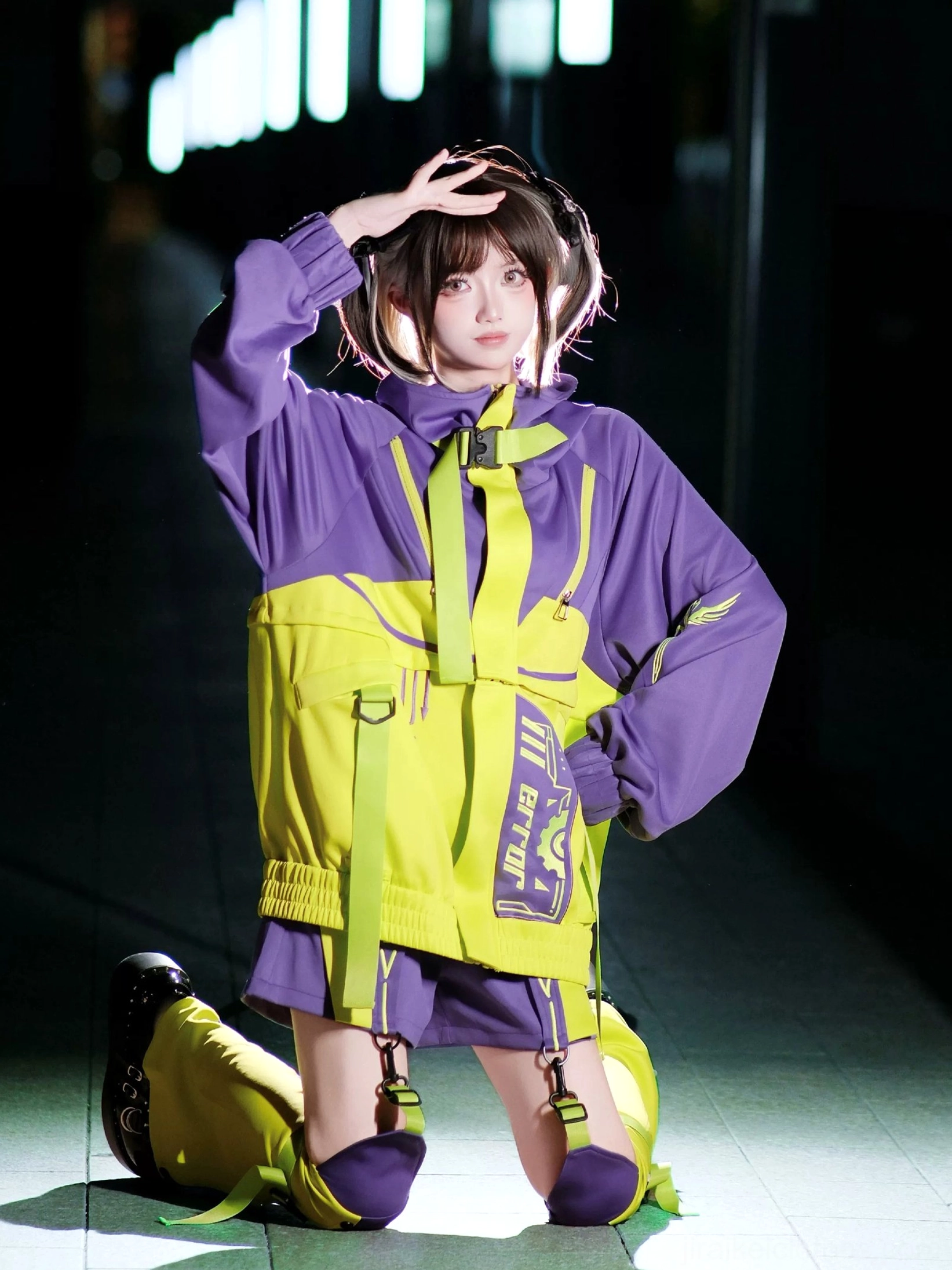 Cyberpunk jirai kei outfit size fitting guide showing model wearing actual product measurements accuracy