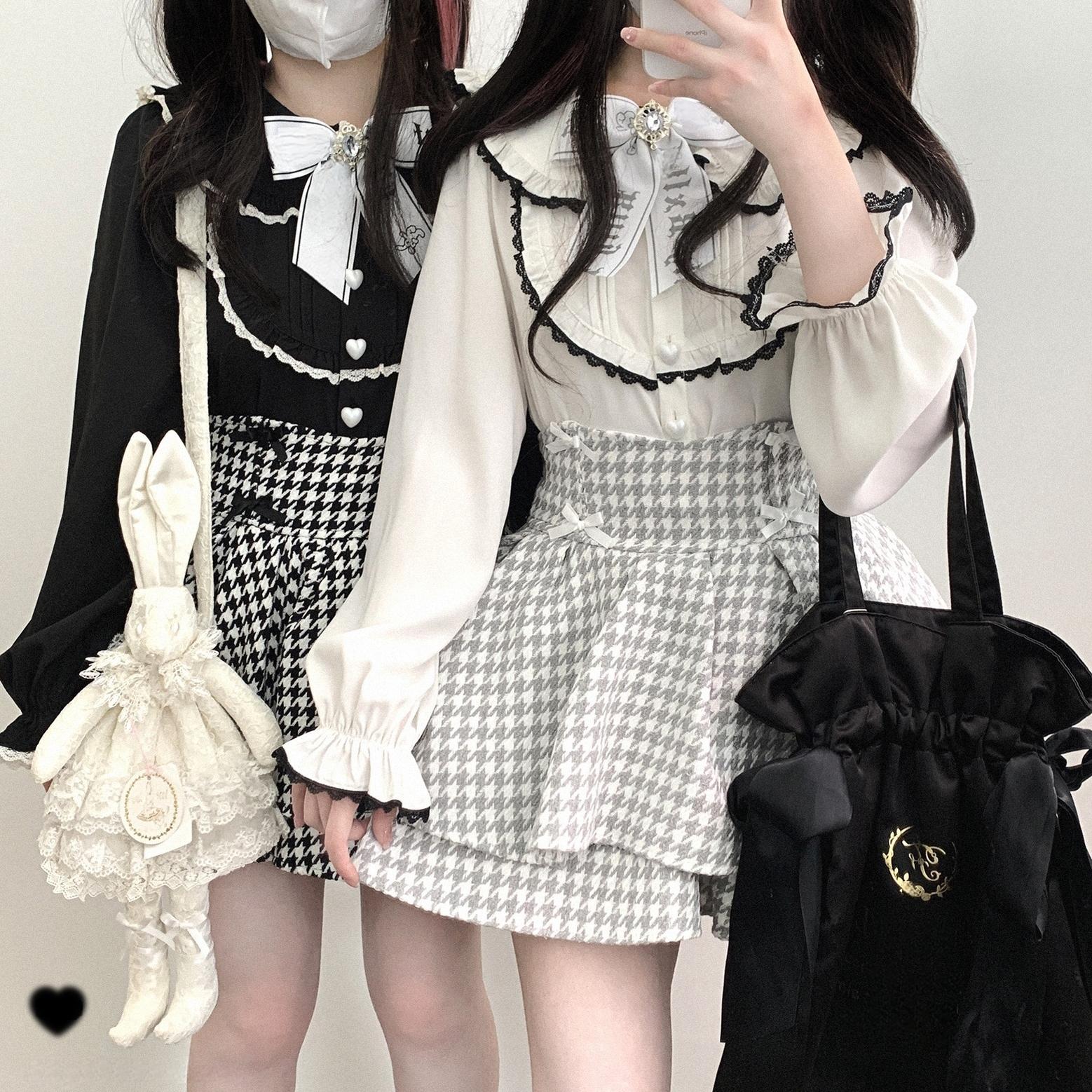 Jirai Kei long sleeve blouse white version full body outfit coordinate styling