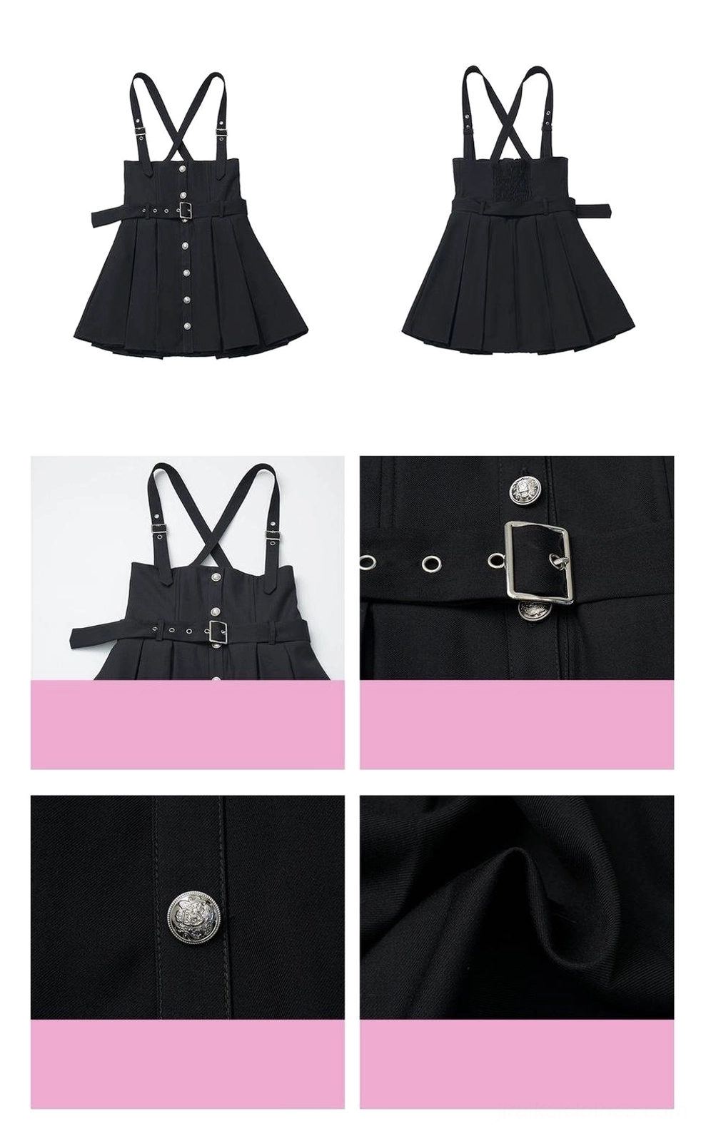 Dark academia school uniform material composition detail showing fabric percentages polyester viscose spandex for blouse skirt and blazer components