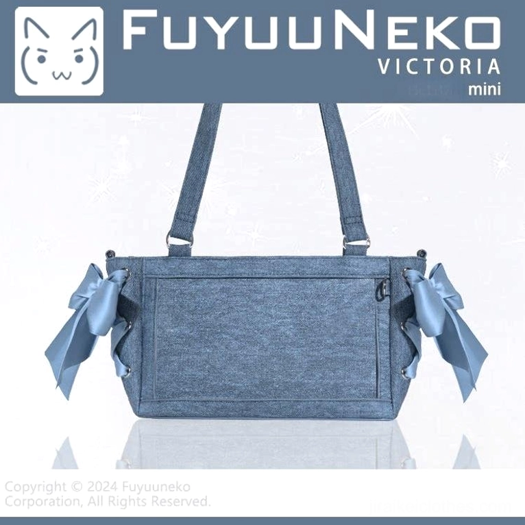 Dark blue denim Jirai Kei ita bag variant front view showing denim texture and classic styling