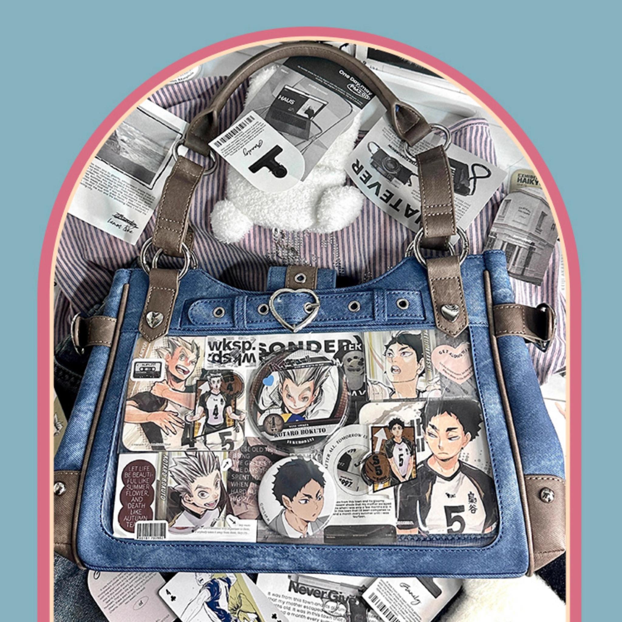 Jirai Kei ita shoulder bag back exterior view showcasing dual rear cargo pockets, edgy motorcycle-inspired design elements, and overall back panel construction