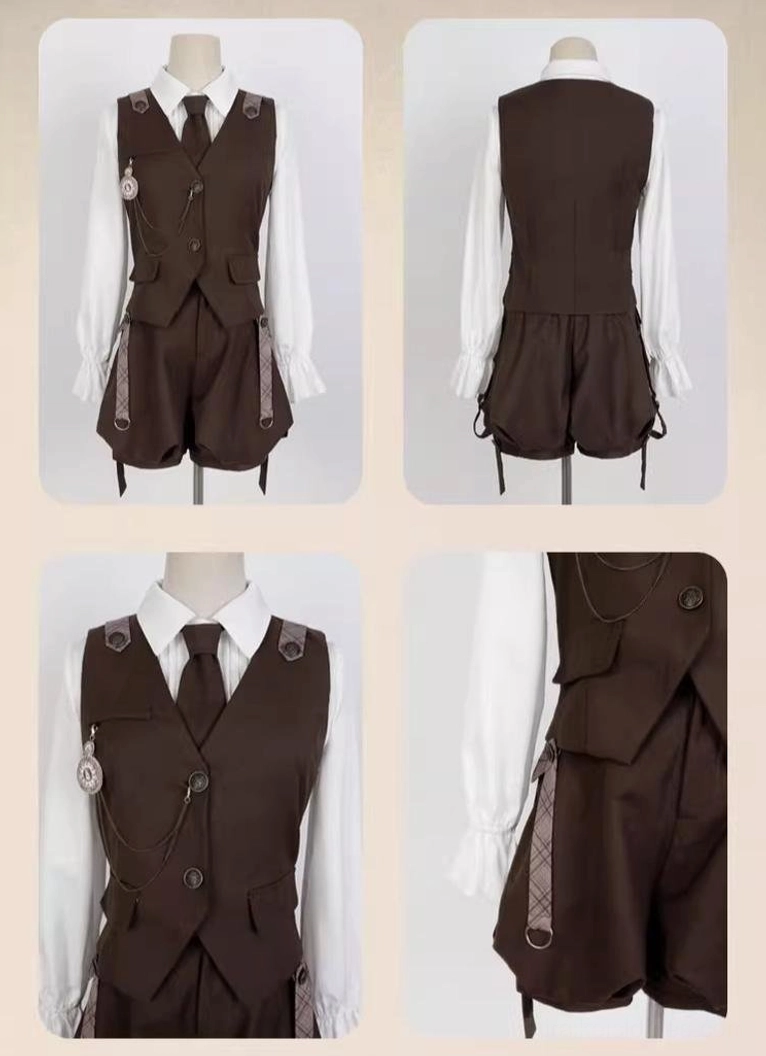 Detective Ouji Lolita modular fashion design showing individual component styling with removable tie, detachable chest patch, and customizable piece combinations for personalized alternative wardrobe