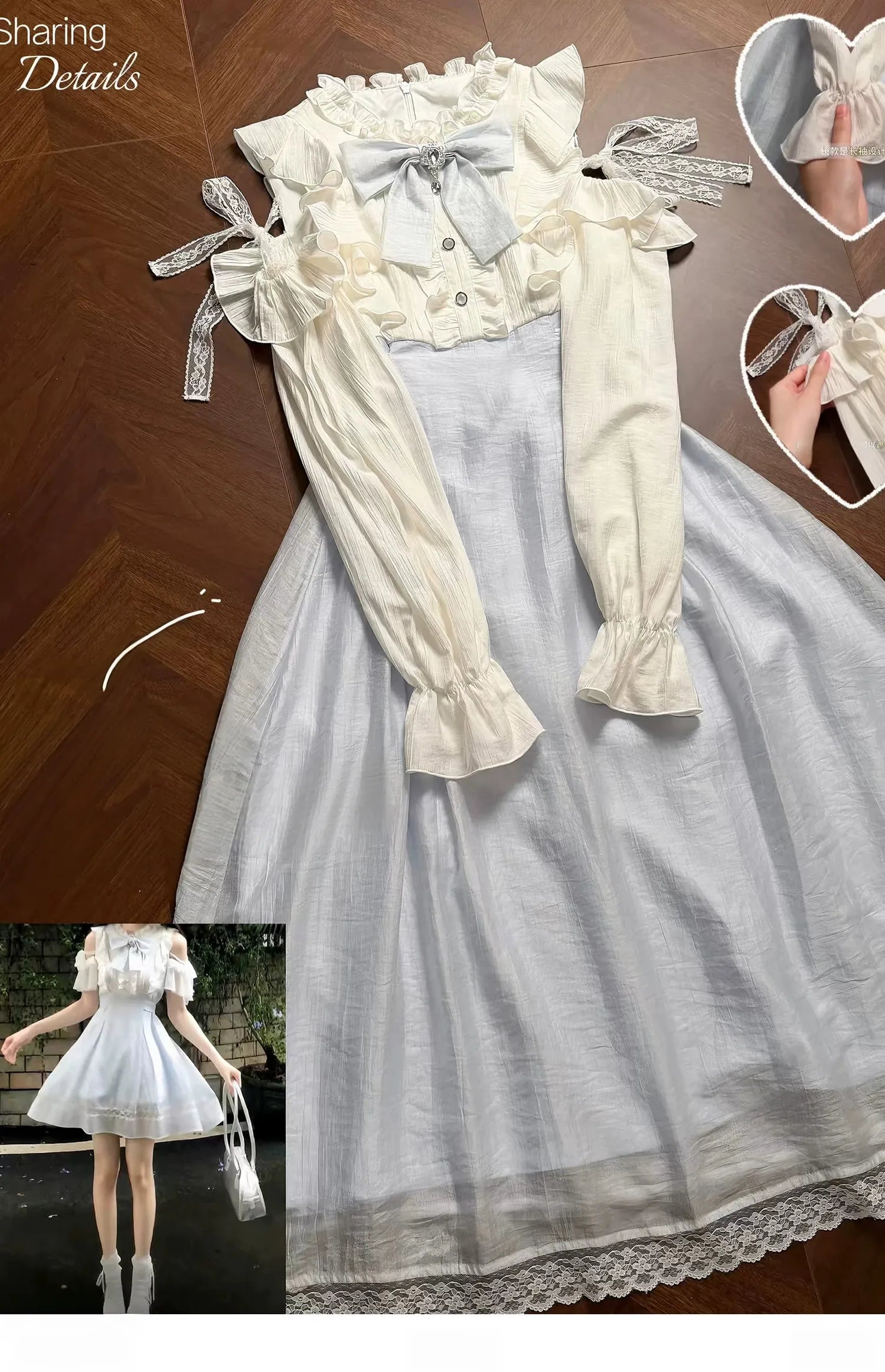 Seiso Kei cold-shoulder dress overall styling with detachable collar bow and multiple wear options
