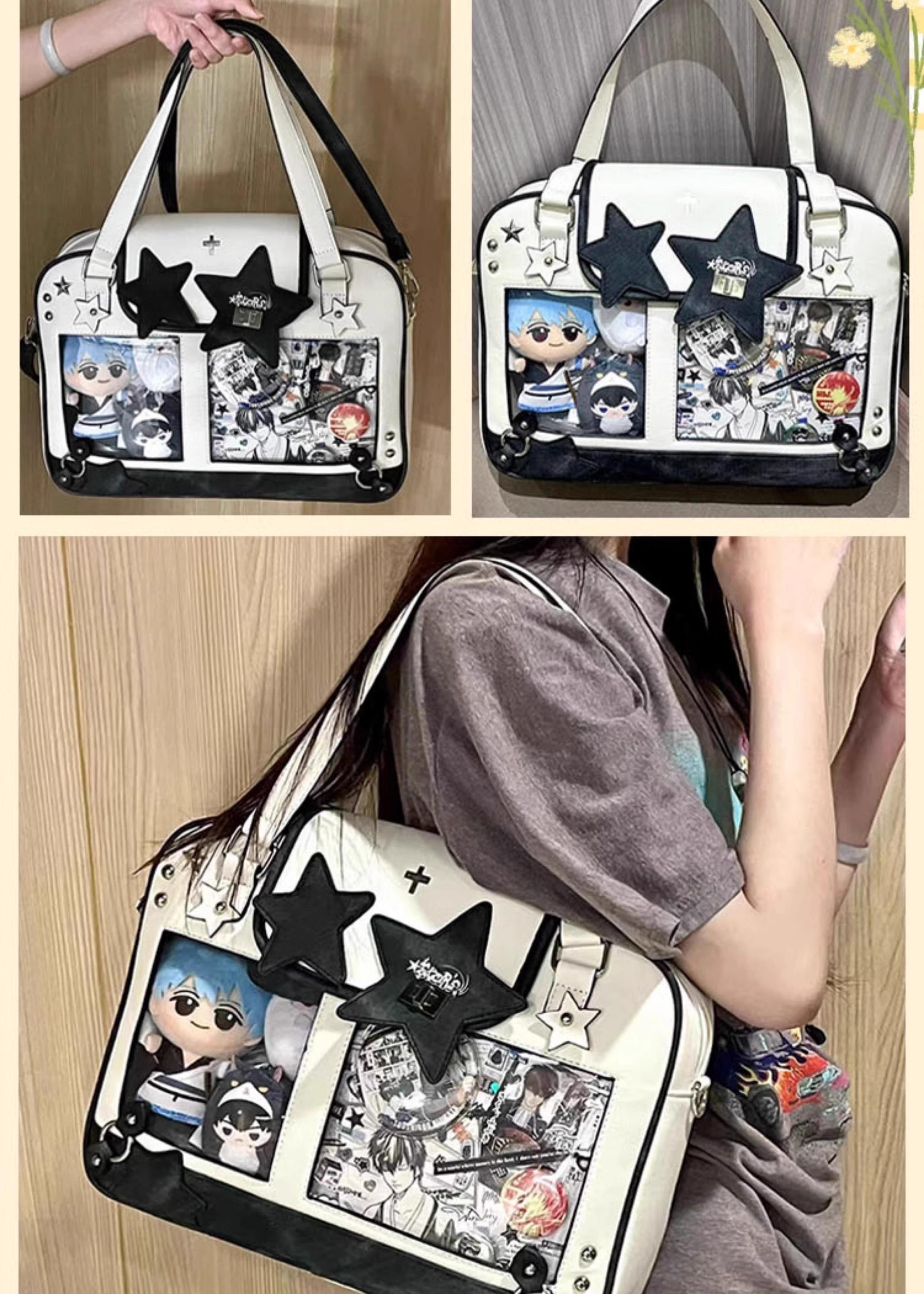 Jirai Kei star itabag metal chain strap detail lockable zipper front flap secure closure