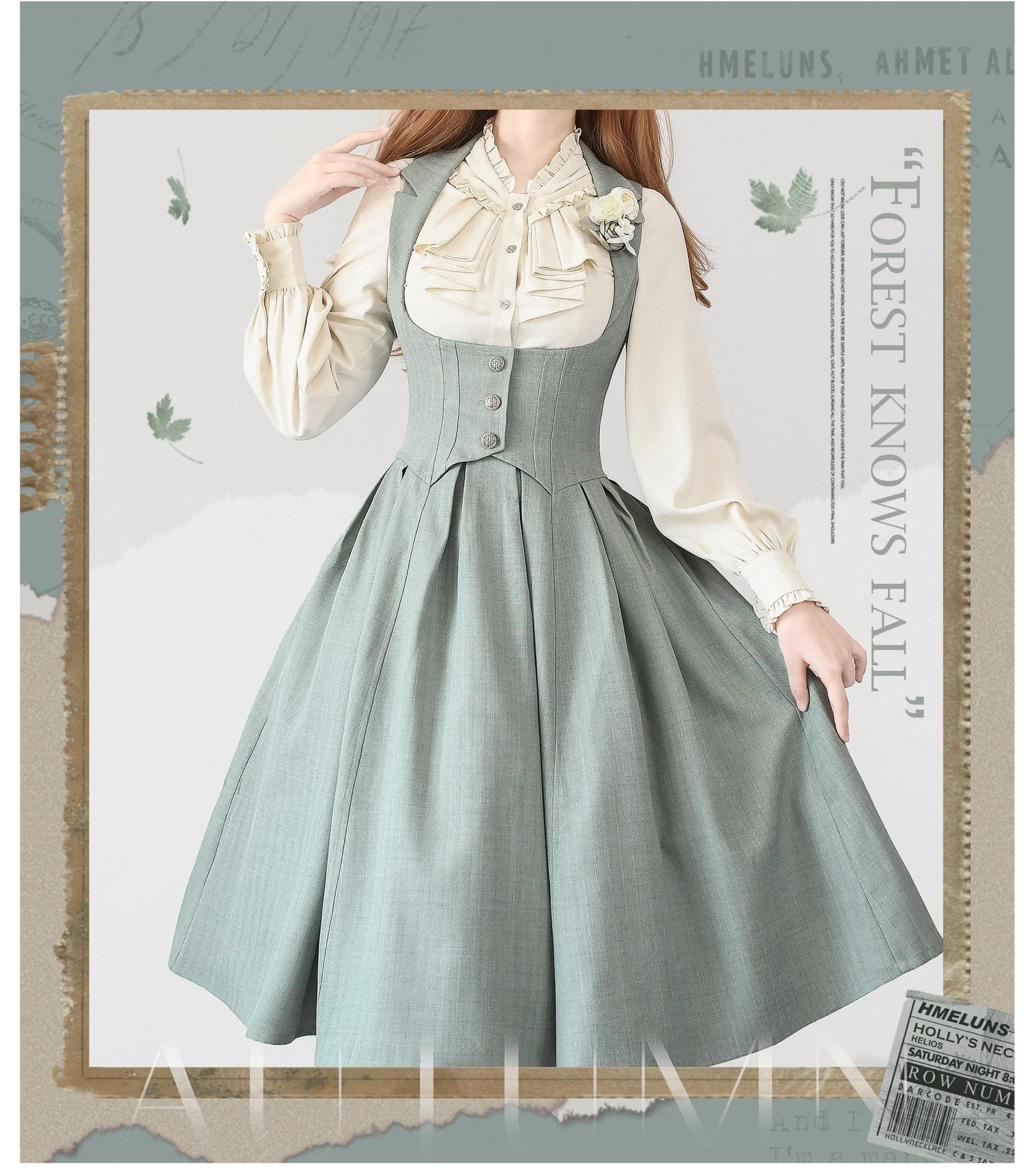 Vintage corset Lolita dress color option light blue-green ethereal dreamy hue alternative