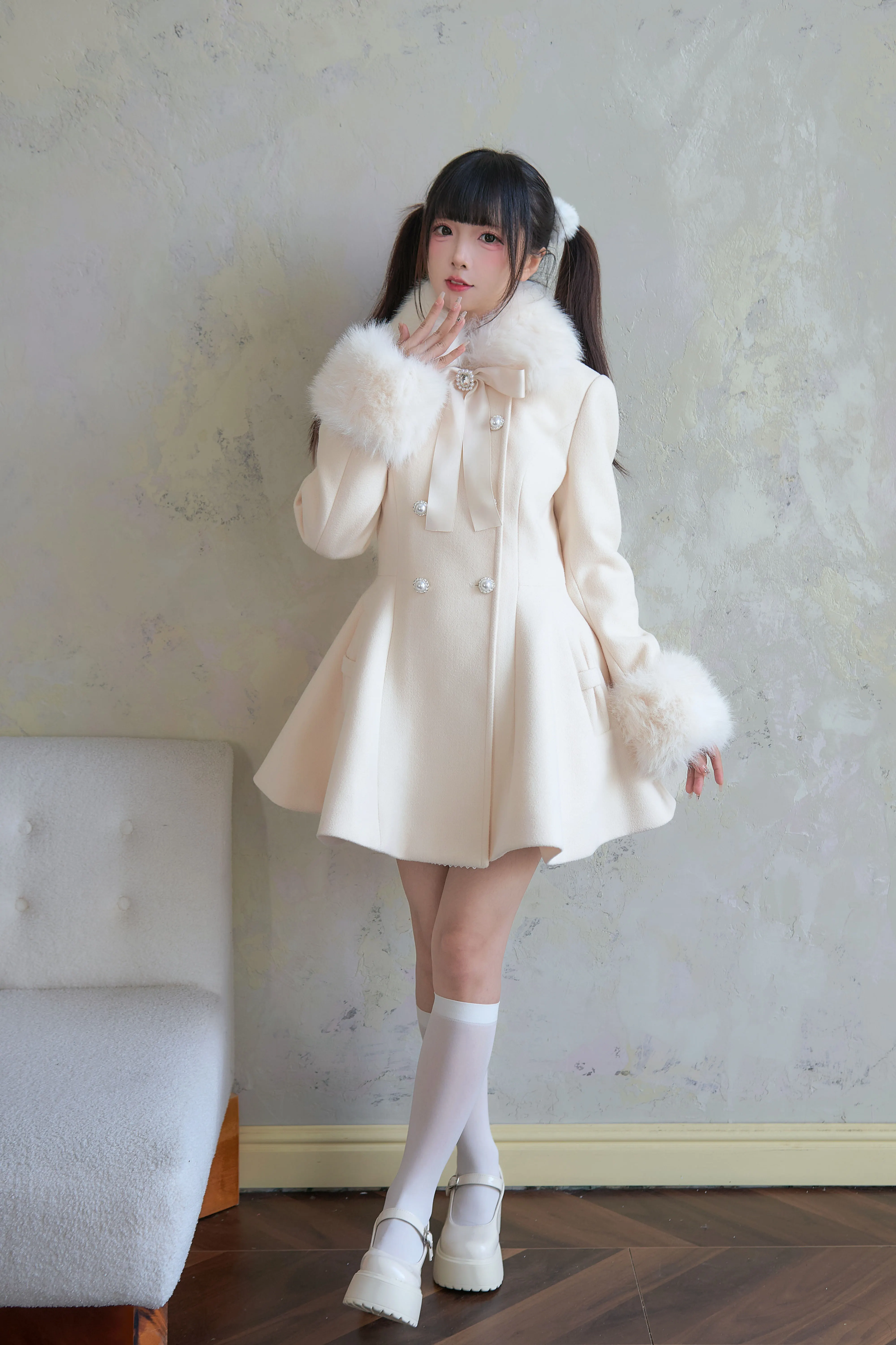 Lifestyle image Jirai Kei winter coat styled for everyday wear with complementary accessories confidence and personal expression