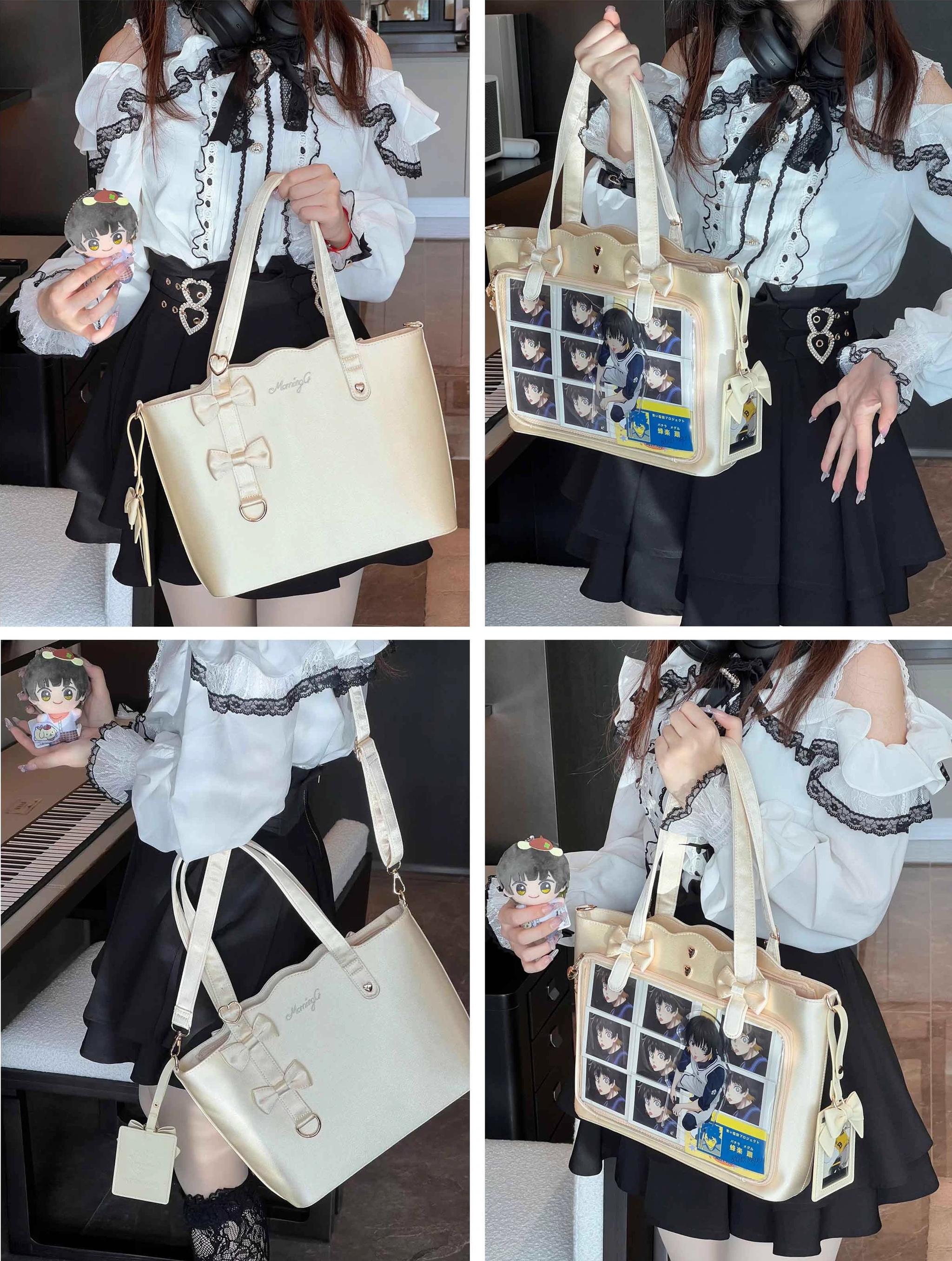 Jirai Kei ita bag PU leather material texture close-up showing premium quality, durability, weather-resistance, and soft touchable surface for comfortable daily wear and handling