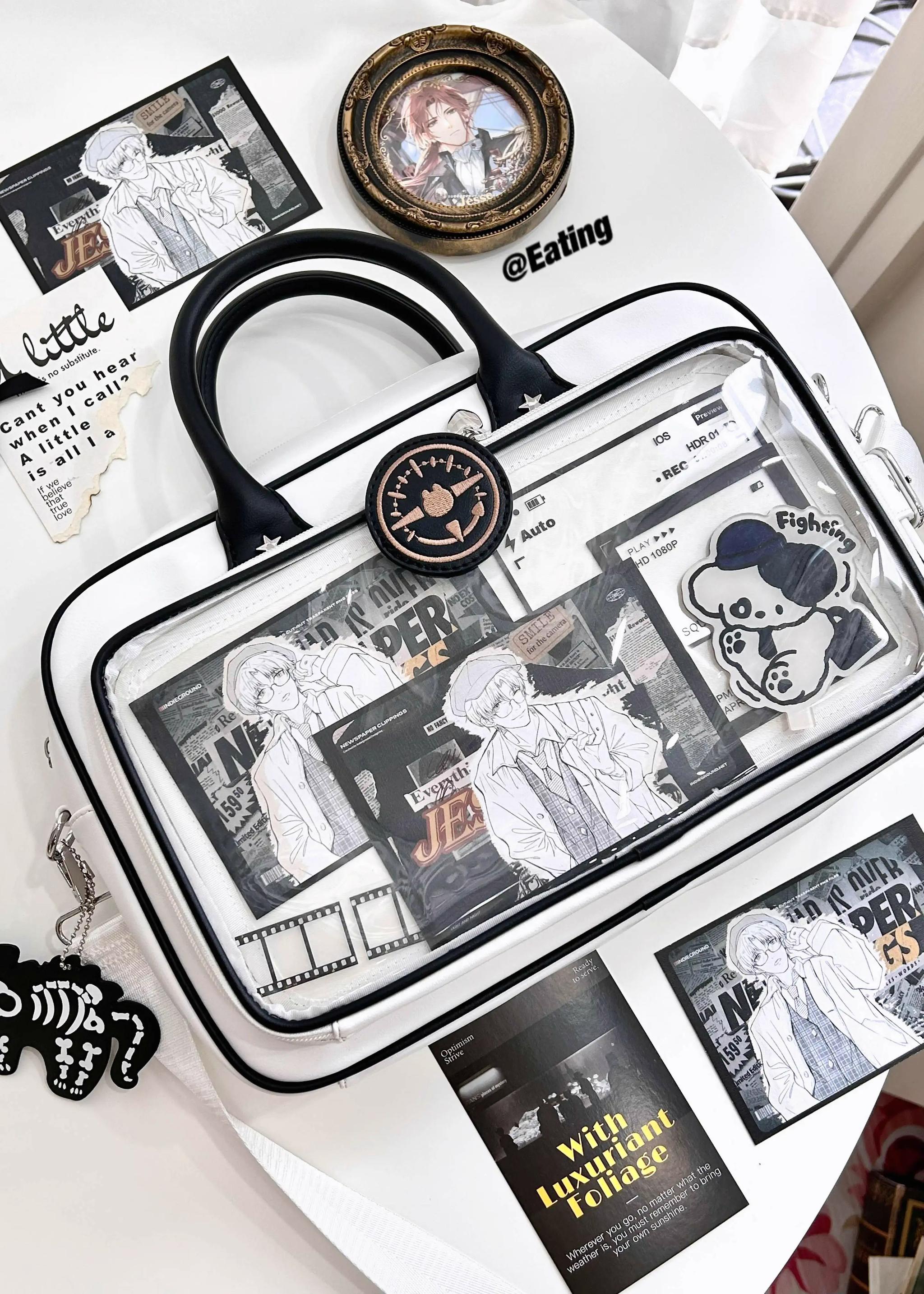 Jirai Kei ita bag PU leather and PVC material quality showcase displaying durability texture and protective construction for long-term collectible storage