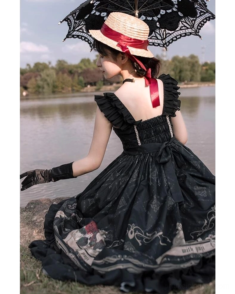 Gothic lolita dress black fabric texture chiffon material quality appearance touch