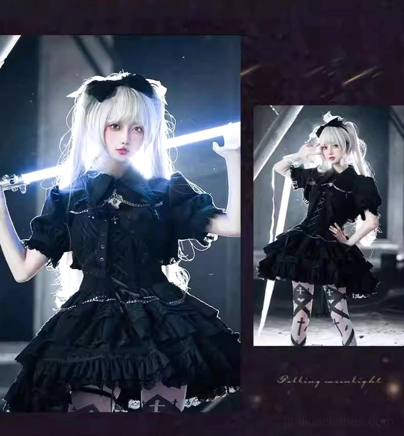 Gothic Lolita dress fabric texture polyester rayon blend close-up showing material quality and durability