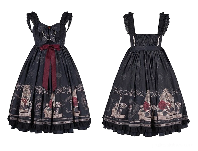 Gothic lolita jsk dress layered ruffled hem double layer skirt design movement detail