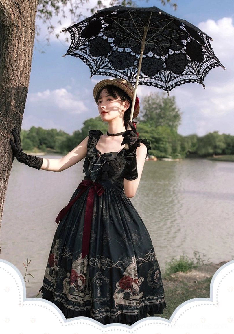 Black gothic lolita jsk dress size comparison chart measurements fitting guide