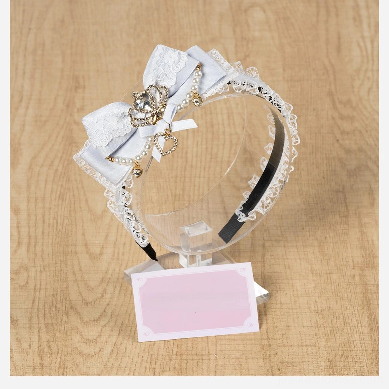 Grayish blue ryousangata lace bow headband product showcase introspective mood jirai kei accessory