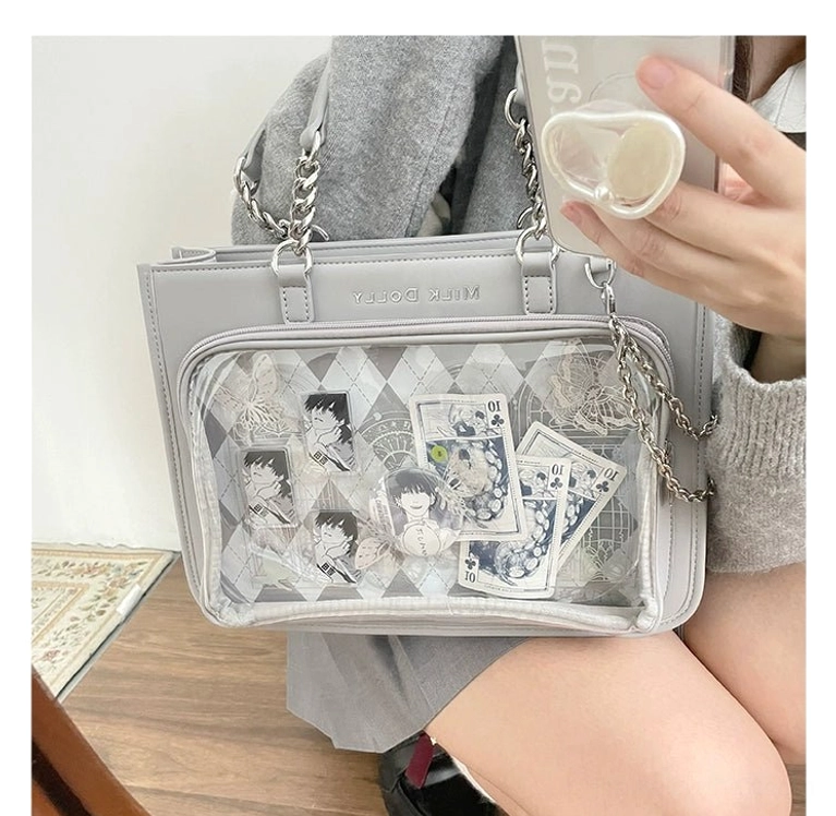 Green checkered jirai kei ita bag showing nature-inspired rebellion and botanical merchandise theme