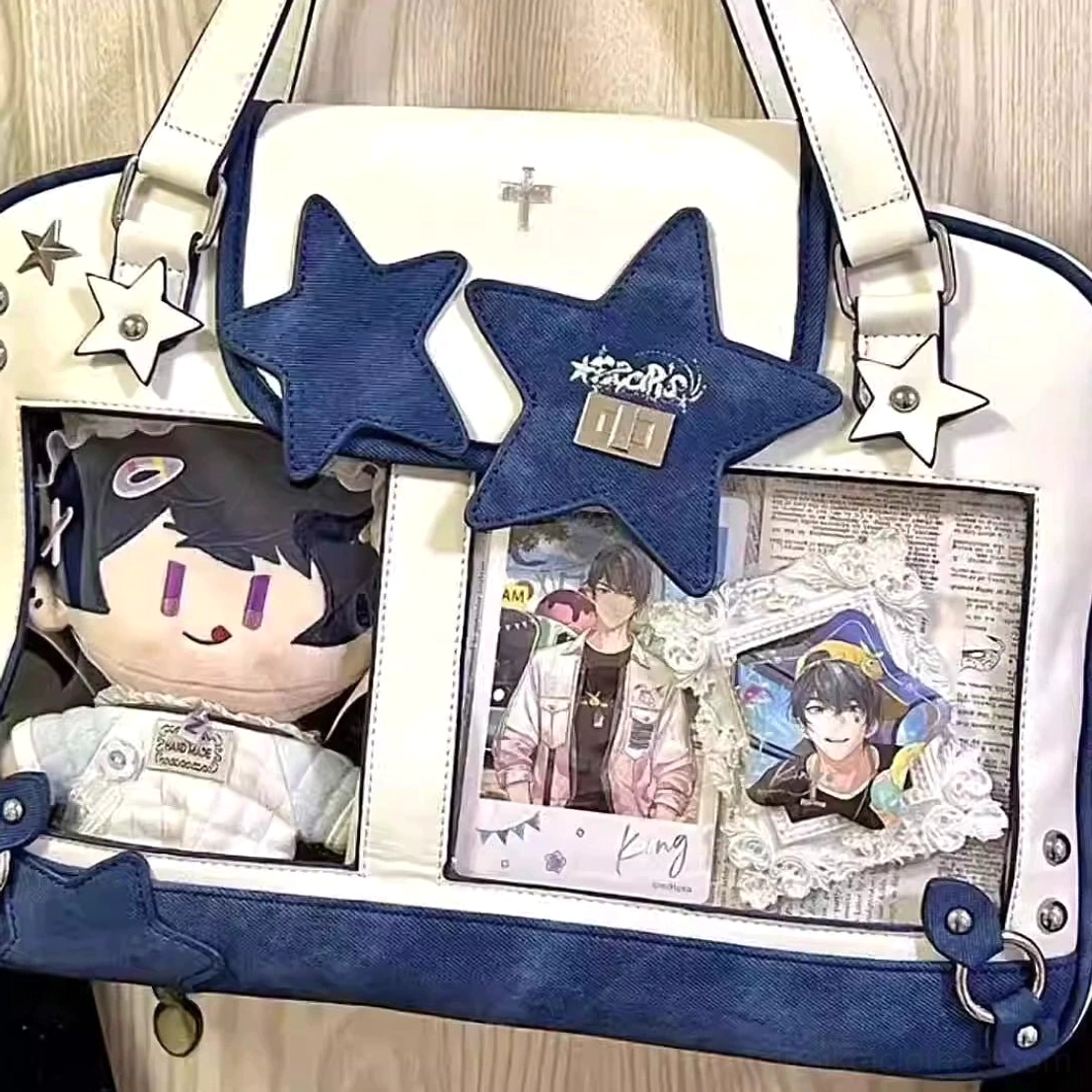 Green white Jirai Kei star itabag transparent display window anime collectibles styling detail