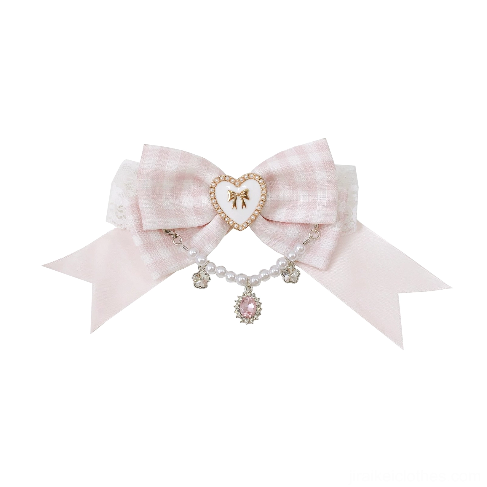 Heart-shaped collar bow Jirai Kei accessory separate purchase available sizes S M L XL One Size pink lace ribbon construction finishing detail