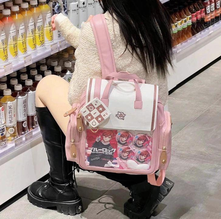 Itabag school backpack with included grid board tool for organizing acrylic standees and merchandise display