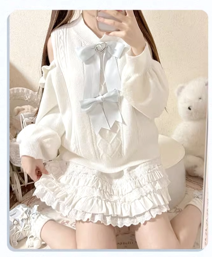 Jirai Kei aesthetic styling guide featuring white velvet sweater as centerpiece with complementary fashion pieces