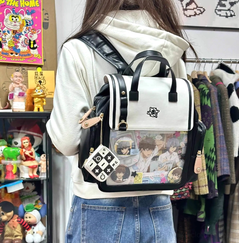 Jirai Kei anime character badge display inside itabag backpack transparent showcase window