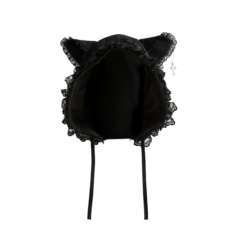 Black Jirai Kei detachable cat ear hood standalone accessory featured component