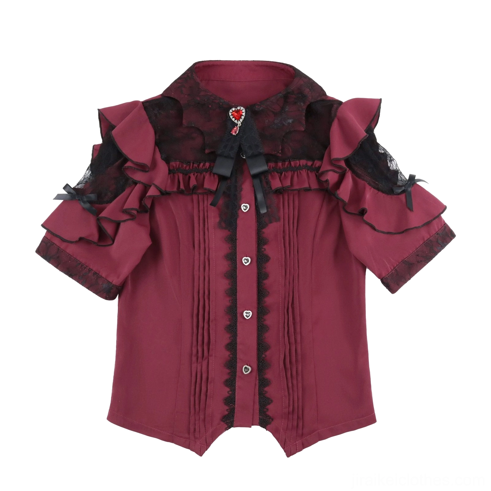 Black Jirai Kei short sleeve bat wing collar blouse product shot for online store showcase