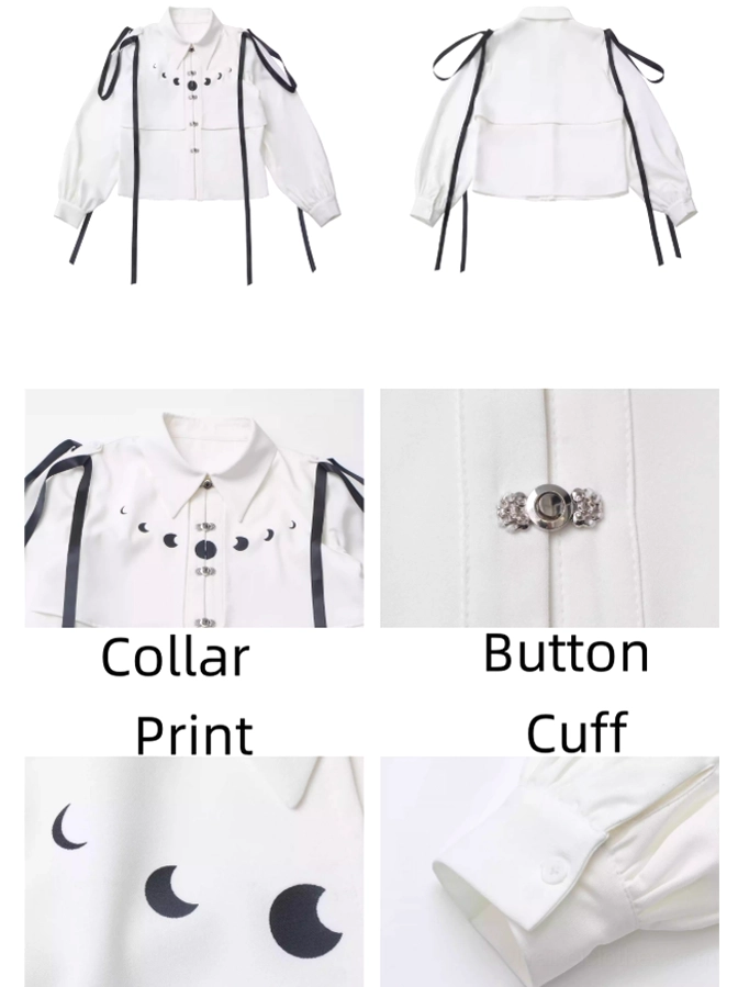 Jirai Kei black sleeve covers accessory detail showcasing fingerless construction and gothic aesthetic design for completing moon-print blouse styling