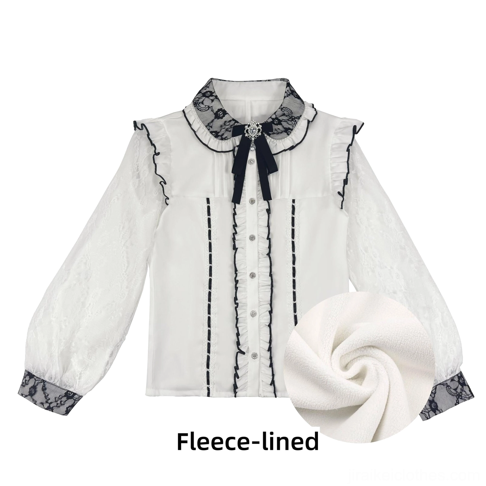 Jirai Kei black and white lace blouse colorway variant with lace sleeves peter pan collar flat lay product