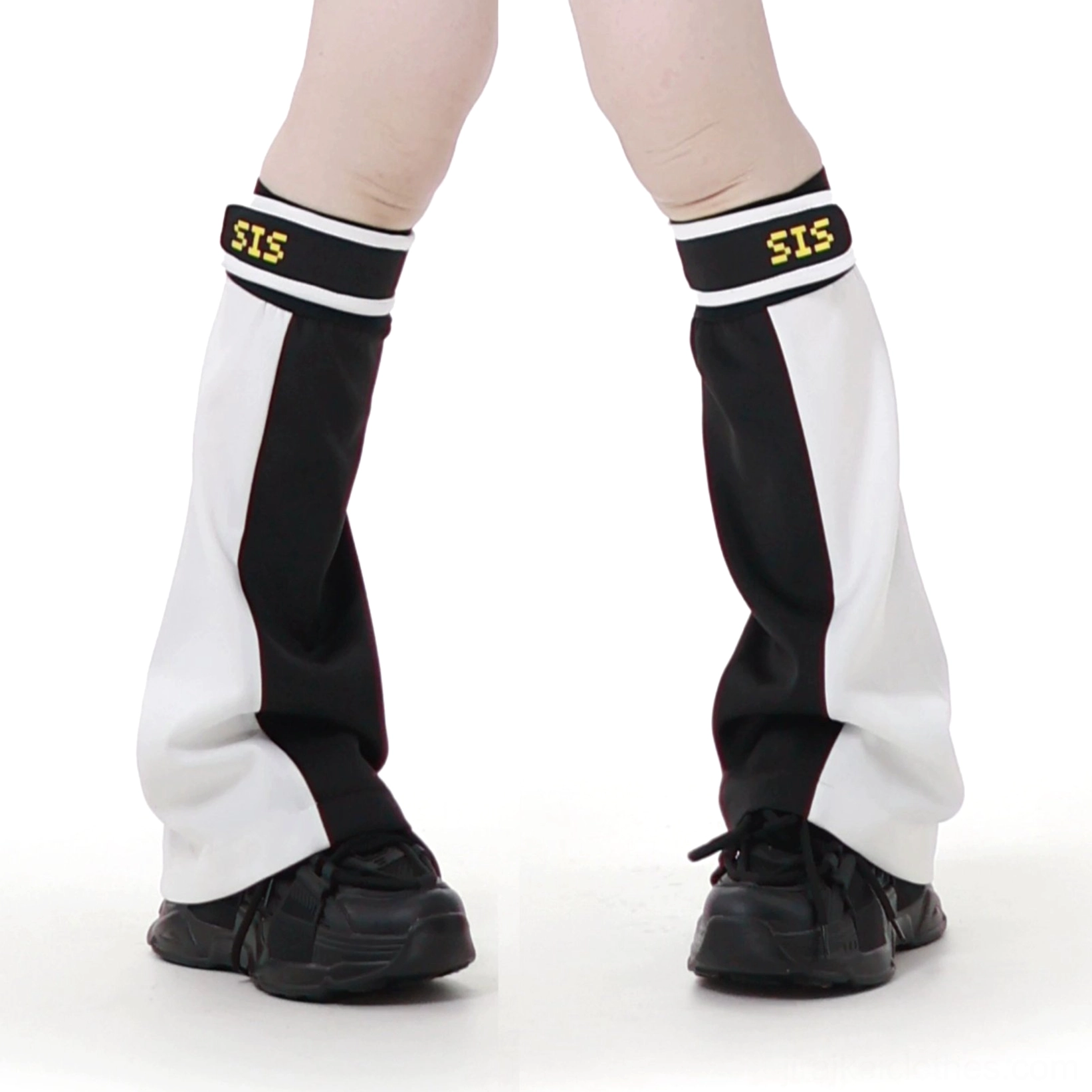 Black and white Jirai Kei sporty leg warmer only free size hook loop fastener closure