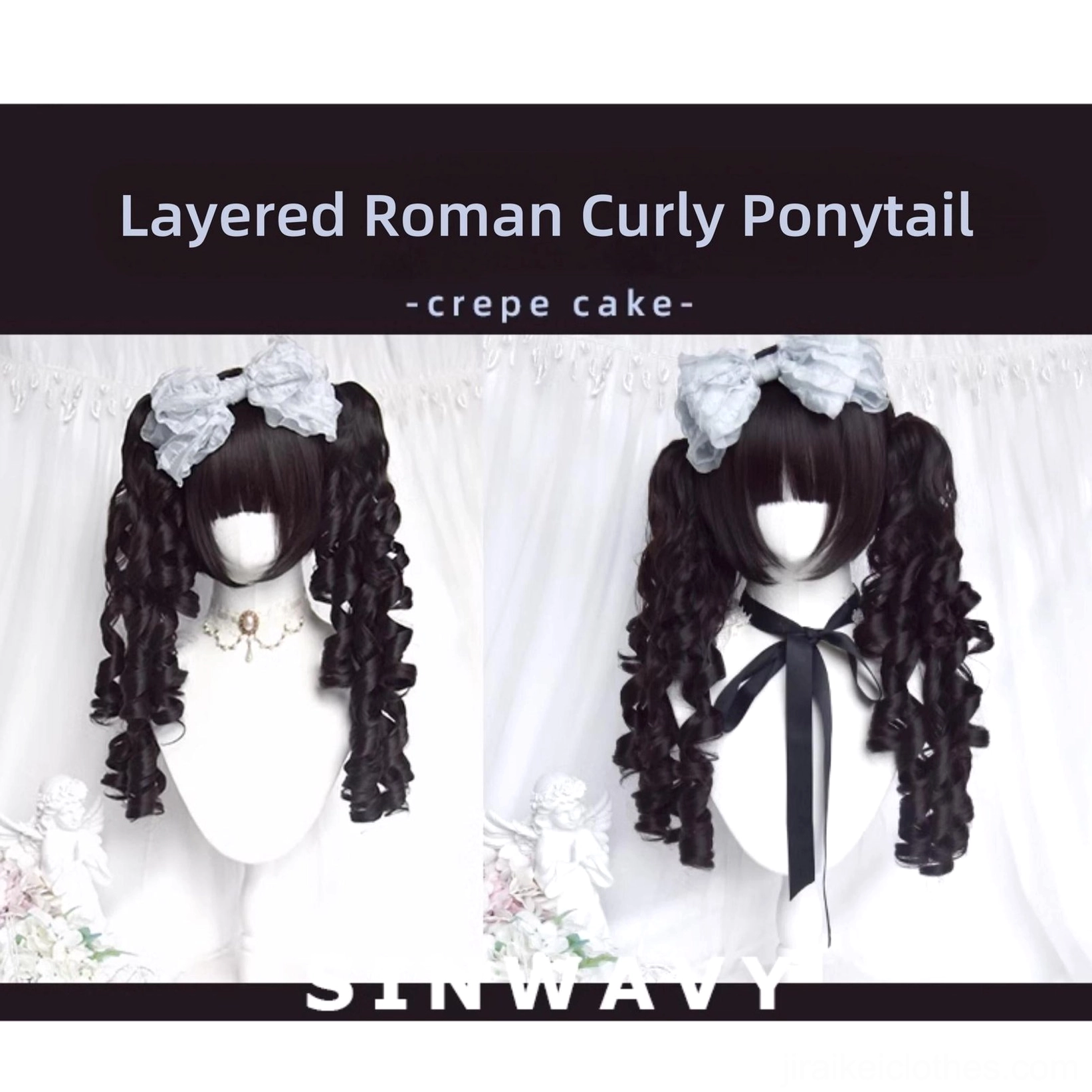 Jirai Kei black wig realistic rose net scalp design adjustable buckle close-up detail