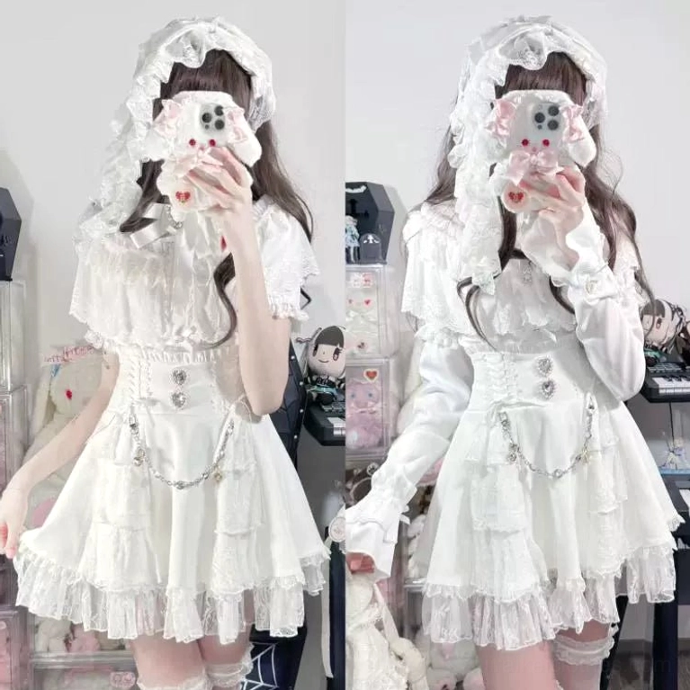 Jirai Kei blouse chest flower mesh elastic nylon design showing shoulder flexibility and breathable construction