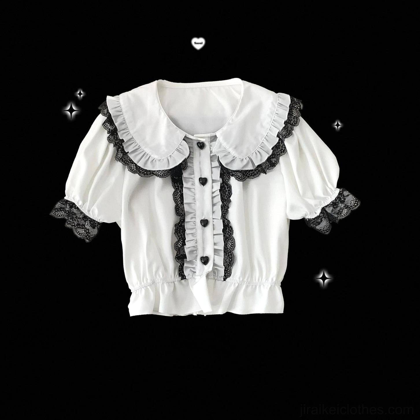 Jirai Kei peter pan collar lace blouse with complimentary heart-shaped butterfly bow tie gift packaging