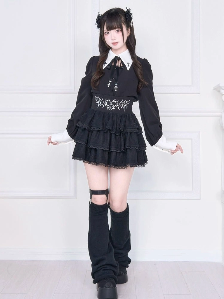 Jirai Kei blouse and skirt fabric texture polyester embroidery details quality construction close-up
