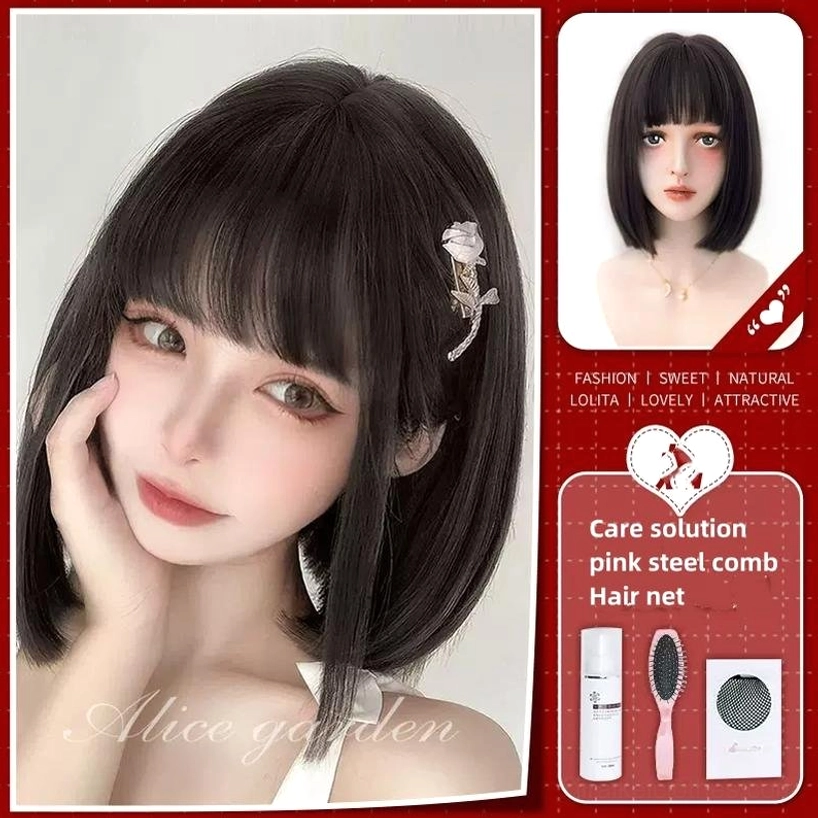 Jirai Kei short bob wig care set bundle including wig comb wig net and hair care solution composite product shot