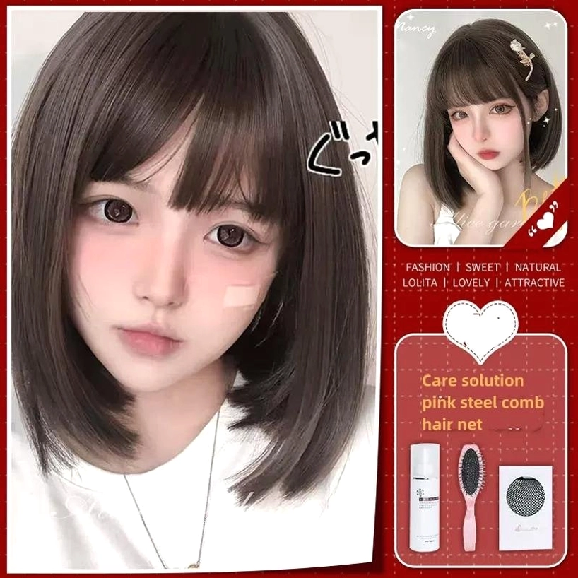 Jirai Kei short bob wig texture detail showing high-temperature synthetic silk realistic hair quality and realistic scalp