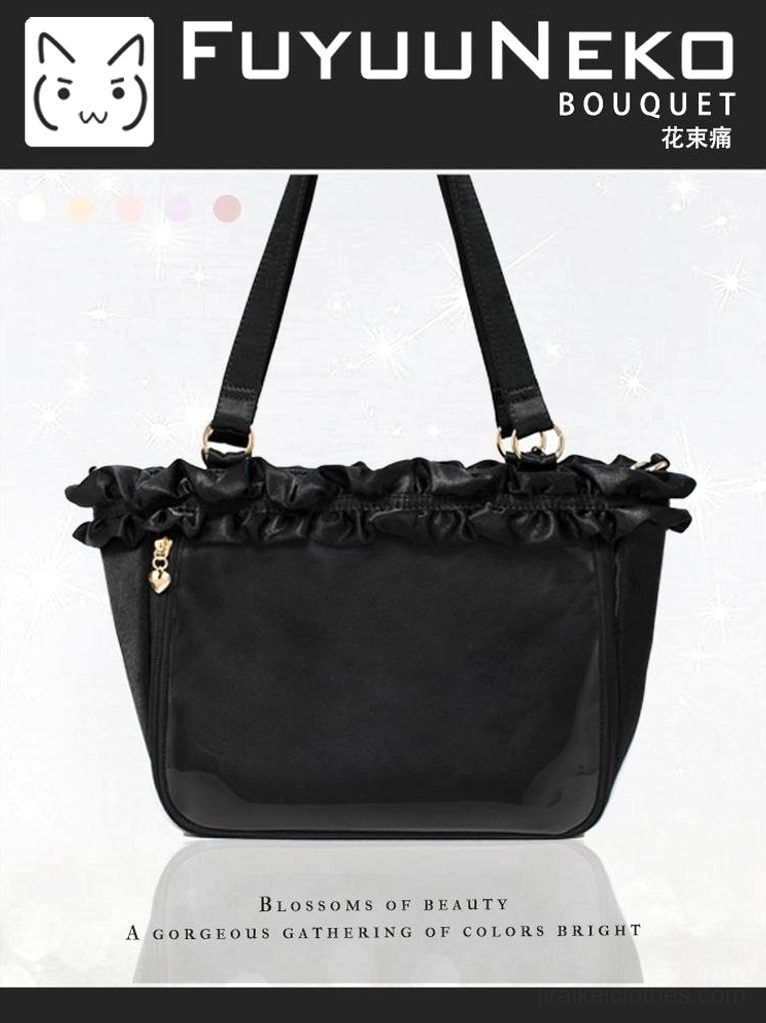 Jirai Kei bouquet itabag black regular size front view with transparent collectible display window detail