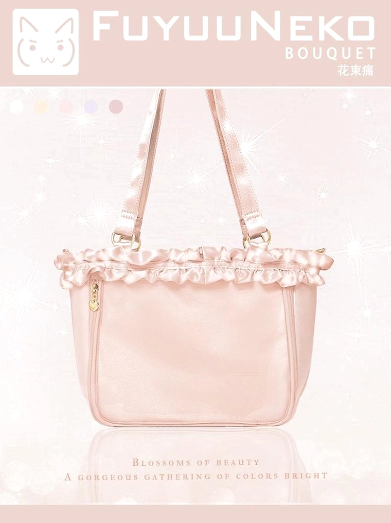 Jirai Kei bouquet itabag black and white bicolor regular size showing split-tone satin design